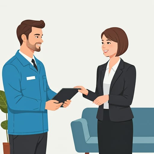 Vector Cero technician greeting a happy customer in a clean, modern living room